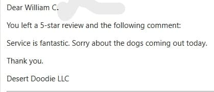Screenshot of 5-star review notification email